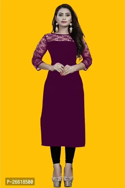 Casual Polyester Blend Boat Neck 3/4 Sleeves Stylish Wine Kurti