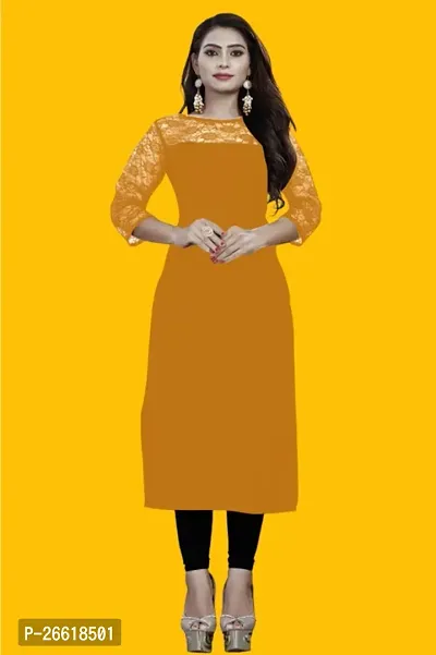 Casual Polyester Blend Boat Neck 3/4 Sleeves Stylish Yellow Kurti