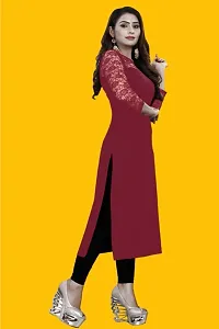 Casual Polyester Blend Boat Neck 3/4 Sleeves Stylish Maroon Kurti-thumb2