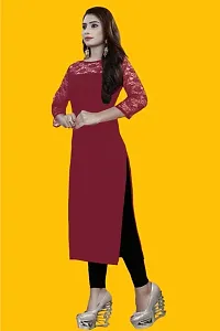 Casual Polyester Blend Boat Neck 3/4 Sleeves Stylish Maroon Kurti-thumb1