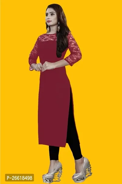 Casual Polyester Blend Boat Neck 3/4 Sleeves Stylish Maroon Kurti-thumb2