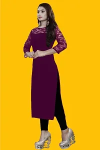 Casual Polyester Blend Boat Neck 3/4 Sleeves Stylish Wine Kurti-thumb1