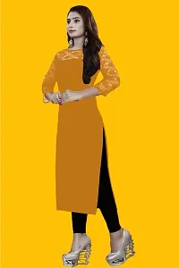 Casual Polyester Blend Boat Neck 3/4 Sleeves Stylish Yellow Kurti-thumb3