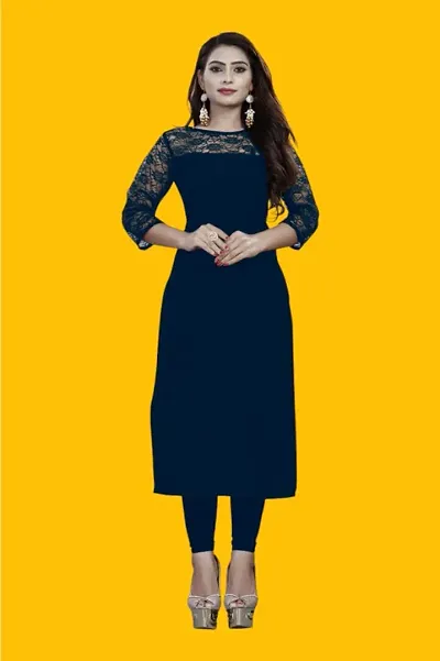 Casual Blend 3/4 Sleeves Boat Neck Stylish Kurti (32Inches)