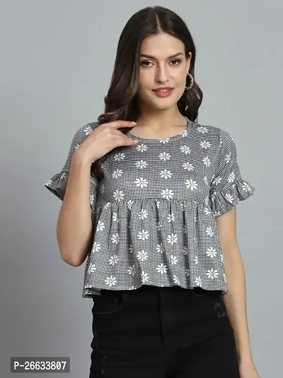 Casual Polyester Blend Round Neck Half Sleeves Floral Printed Grey Stylish Top (23 inches)-thumb0