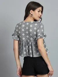 Casual Polyester Blend Round Neck Half Sleeves Floral Printed Grey Stylish Top (23 inches)-thumb1