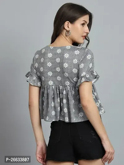 Casual Polyester Blend Round Neck Half Sleeves Floral Printed Grey Stylish Top (23 inches)-thumb2