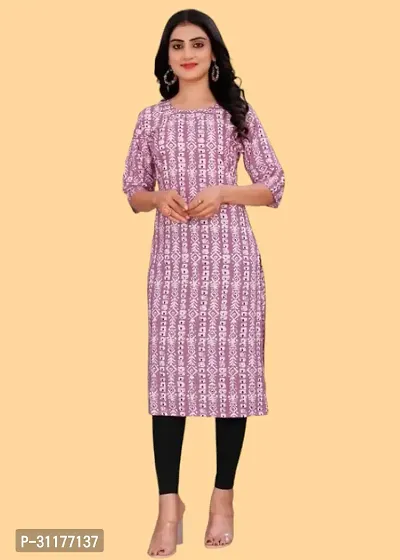 Casual American Crepe Round Neck 3/4 Sleeves  Bandhani  Print  Kurti (42'Inches)-thumb0