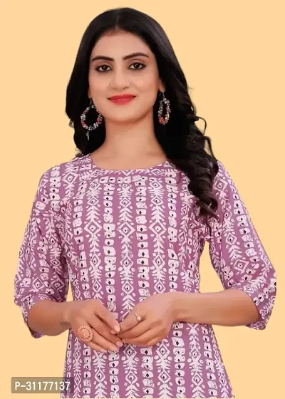 Casual American Crepe Round Neck 3/4 Sleeves  Bandhani  Print  Kurti (42'Inches)-thumb3