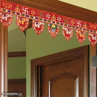 Shubh Labh Toran Traditional Art Handmade Door Bandarwal Toran (Red) (Design 1)-thumb2