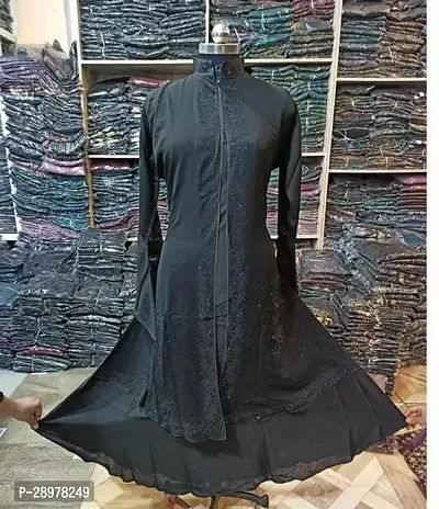 Contemporary Black Art Silk Abaya For Women-thumb0