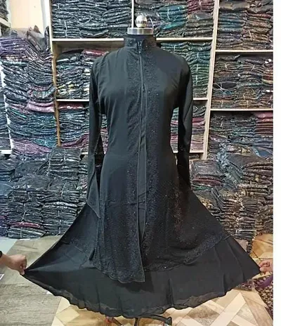 Contemporary Black Art Silk Abaya For Women