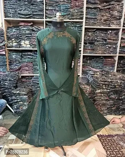 Contemporary Green Art Silk Abaya For Women-thumb0