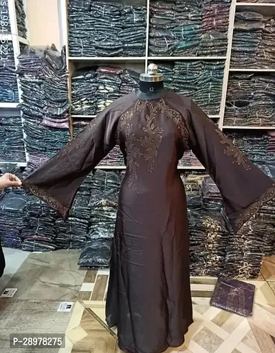 Contemporary Brown Art Silk Abaya For Women-thumb0