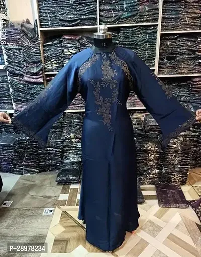 Contemporary Navy Blue Art Silk Abaya For Women-thumb0