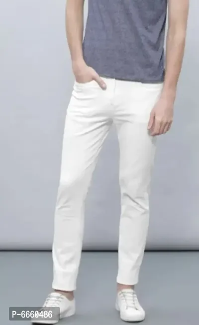 White Denim Mid Rise Jeans For Men-thumb0