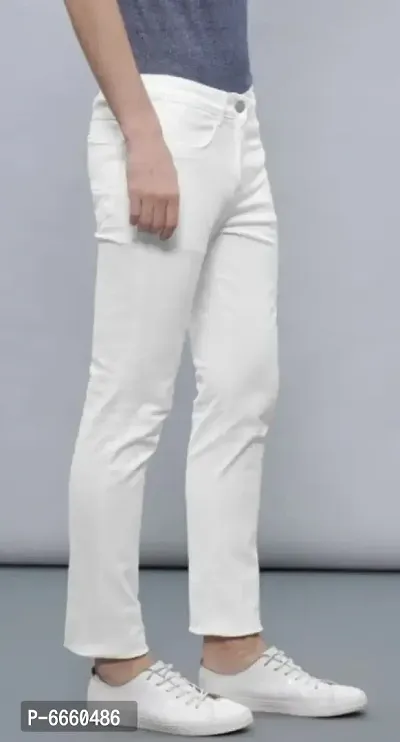 White Denim Mid Rise Jeans For Men-thumb4