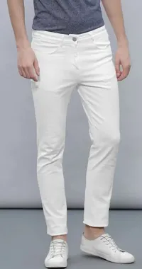 White Denim Mid Rise Jeans For Men-thumb4