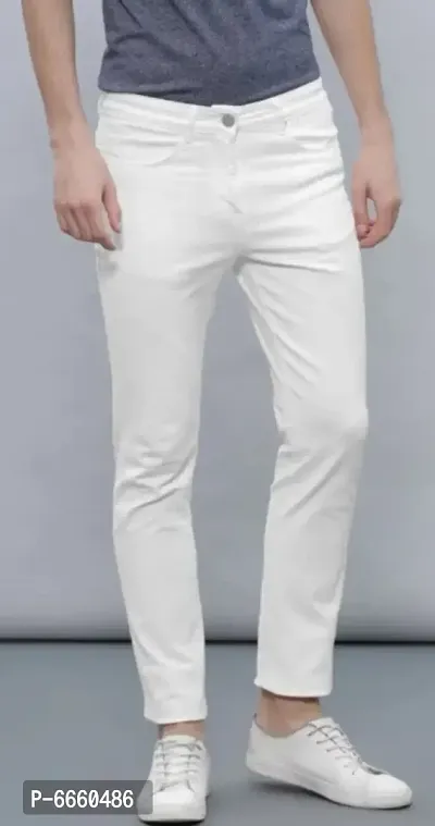 White Denim Mid Rise Jeans For Men-thumb5