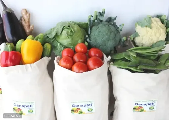 Ganapati Fridge Vegetable  Fruit Storage Cotton Large Bag Eco-friendly Multipurpose Reusable Organizer (Pack of 6)