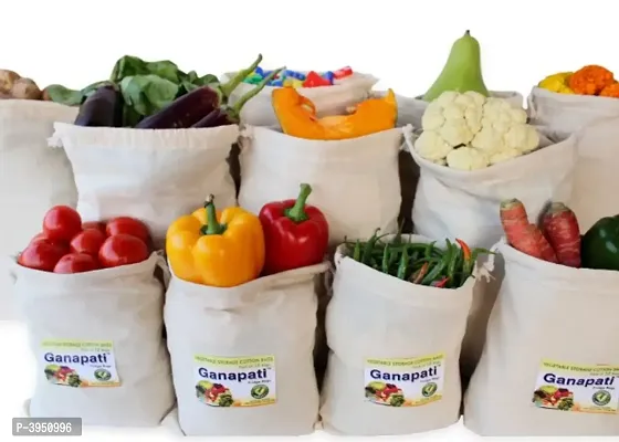 Cotton Fridge Vegetable  Fruit Bag (Pack of 12) Eco-friendly Multipurpose Reusable Organizer.