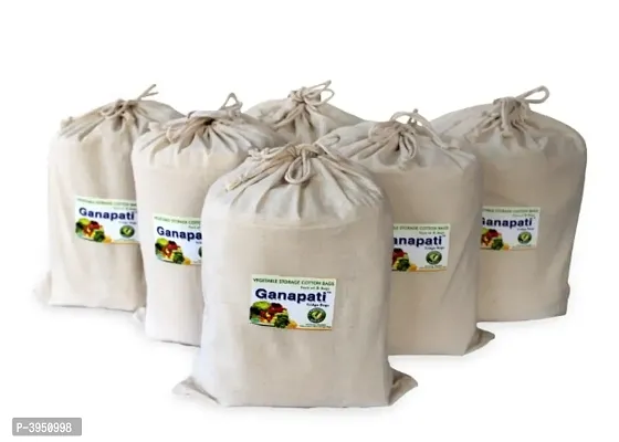 Cotton Refrigerator Vegetable  Fruit Bag (Pack of 6) Eco-friendly Multipurpose Organizer.-thumb0