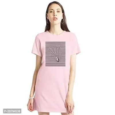 Stylish Pink Cotton Blend Printed T-shirt Dress For Women