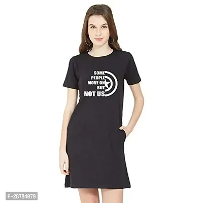 Stylish Black Cotton Blend Printed Round Neck T-shirt Dress For Women-thumb0