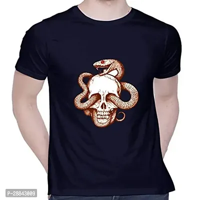 Reliable Navy Blue Cotton Printed Round Neck Tees For Men