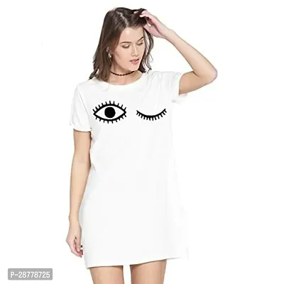 Stylish White Cotton Blend Printed Dress For Women-thumb0