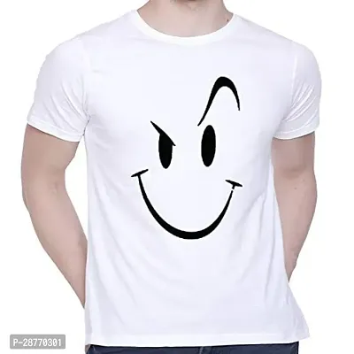 Stylish White Cotton Printed Round Neck T-Shirt For Men-thumb0