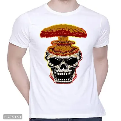 Stylish White Cotton Printed Round Neck T-Shirt For Men