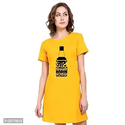 Stylish Yellow Cotton Blend Printed Dress For Women-thumb0