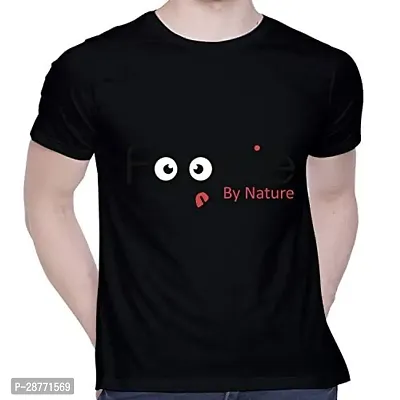 Stylish Black Cotton Printed Round Neck T-Shirt For Men