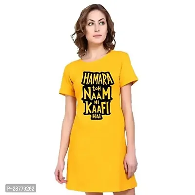 Stylish Yellow Cotton Blend Printed Dress For Women-thumb0