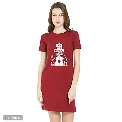 Stylish Red Cotton Blend Printed T-shirt Dress For Women-thumb0