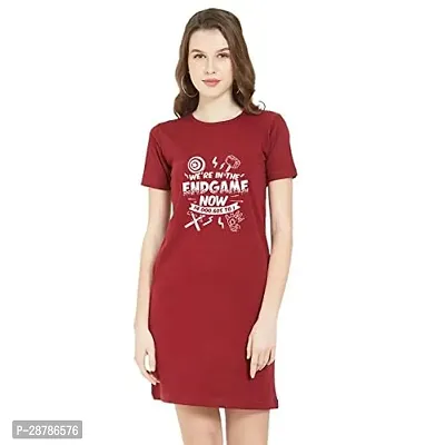 Stylish Red Cotton Blend Printed Dress For Women-thumb0