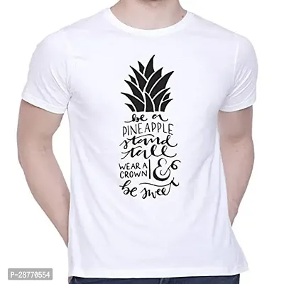 Stylish White Cotton Printed Round Neck T-Shirt For Men