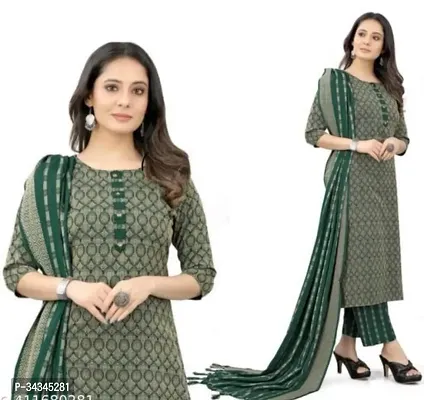 Stylish Green Khadi Cotton Kurta, Bottom And Dupatta Set For Women