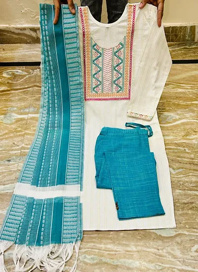 Fancy Khadi Kurta Bottom and Dupatta Set For Women