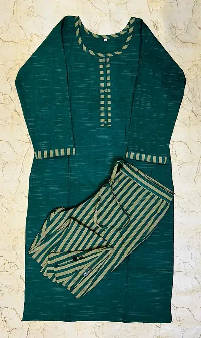 Fancy Cotton Striped Printed Kurta Bottom Set