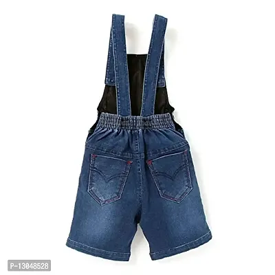 FirstClap Denim Solid Short Knee Length Dungaree for Kids Unisex (Boys  Girls) Jumpsuit for Kids - Dark Blue - 18-24 Month-thumb2