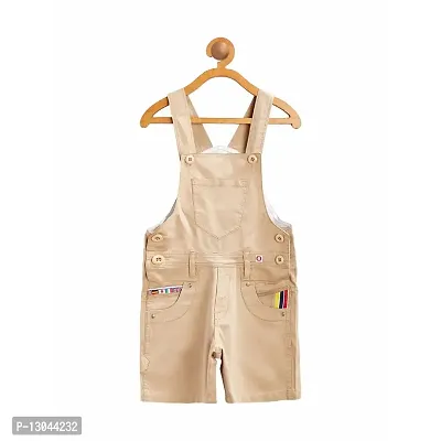 Firstclap Cotton Solid Short Knee Length Dungaree for Kids Unisex (Boys  Girls) Jumpsuit for Kids - Khaki - 1-2 Year-thumb0