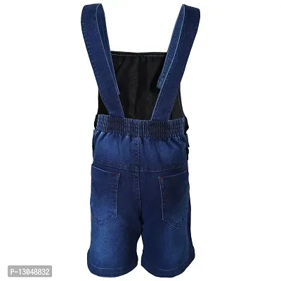 FirstClap Denim Solid Short Knee Length Dungaree for Kids Unisex (Boys  Girls) Jumpsuit for Kids - Dark Blue - 1-2 Year-thumb2