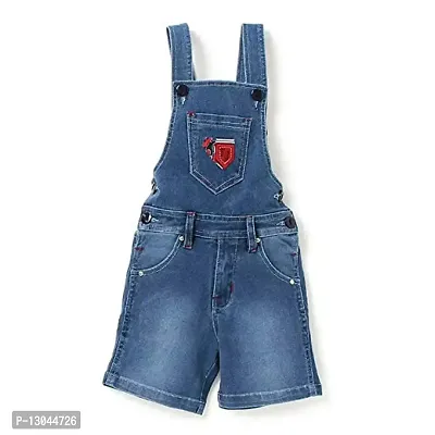 FirstClap Denim Solid Short Knee Length Dungaree for Kids Unisex (Boys  Girls) Jumpsuit for Kids - Light Blue - 1-2 Year