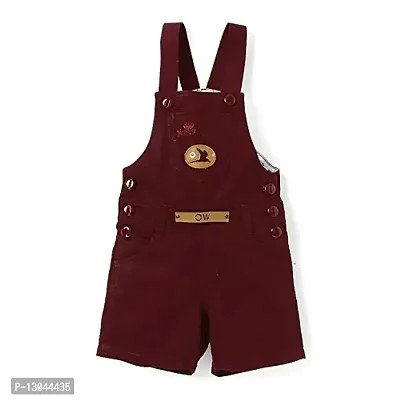 FirstClap Cotton Solid Short Knee Length Dungaree for Kids Unisex (Boys  Girls) Jumpsuit for Kids - Maroon-thumb0