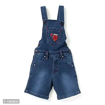 FirstClap Denim Solid Short Knee Length Dungaree for Kids Unisex (Boys  Girls) Jumpsuit for Kids - Dark Blue - 18-24 Month-thumb0