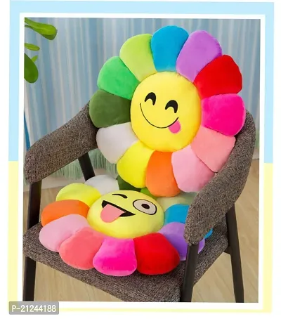 Velvet Sun Flower Smiley Cushions Chair Back | Sun Flower Design Kids Pillow | Emoji Pillow Cushions Set of 2 (Multi)-thumb0