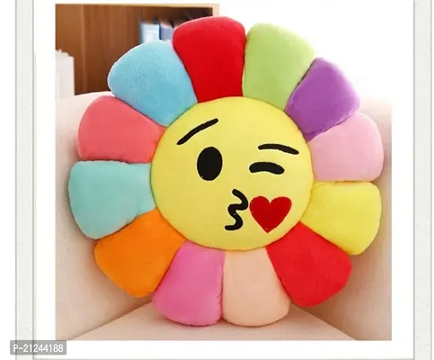 Velvet Sun Flower Smiley Cushions Chair Back | Sun Flower Design Kids Pillow | Emoji Pillow Cushions Set of 2 (Multi)-thumb3