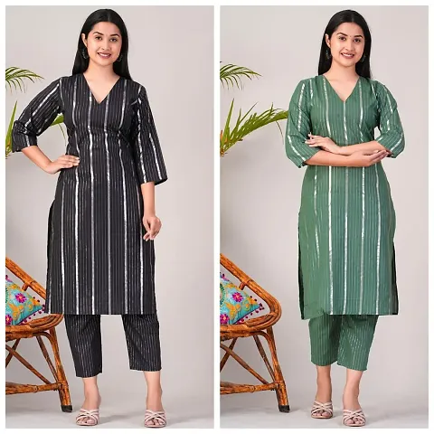 Stylish Cotton Self Design Kurta Bottom Set - Pack of 2